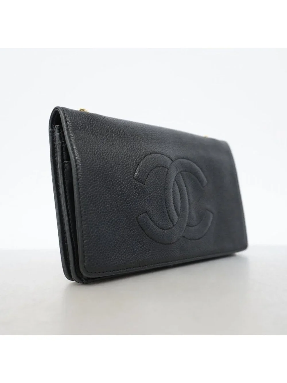 Chanel Shoulder Wallet Caviar Leather Black Gold